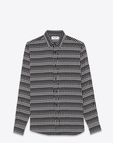 Signature Yves Collar Shirt In Black And Off White Skeleton 